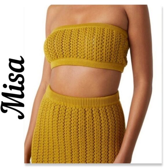 BUNDLE SET Misa Tia Bandeau Top W/ Matching Layla Skirt In Chartreuse LARGE - Picture 1 of 16
